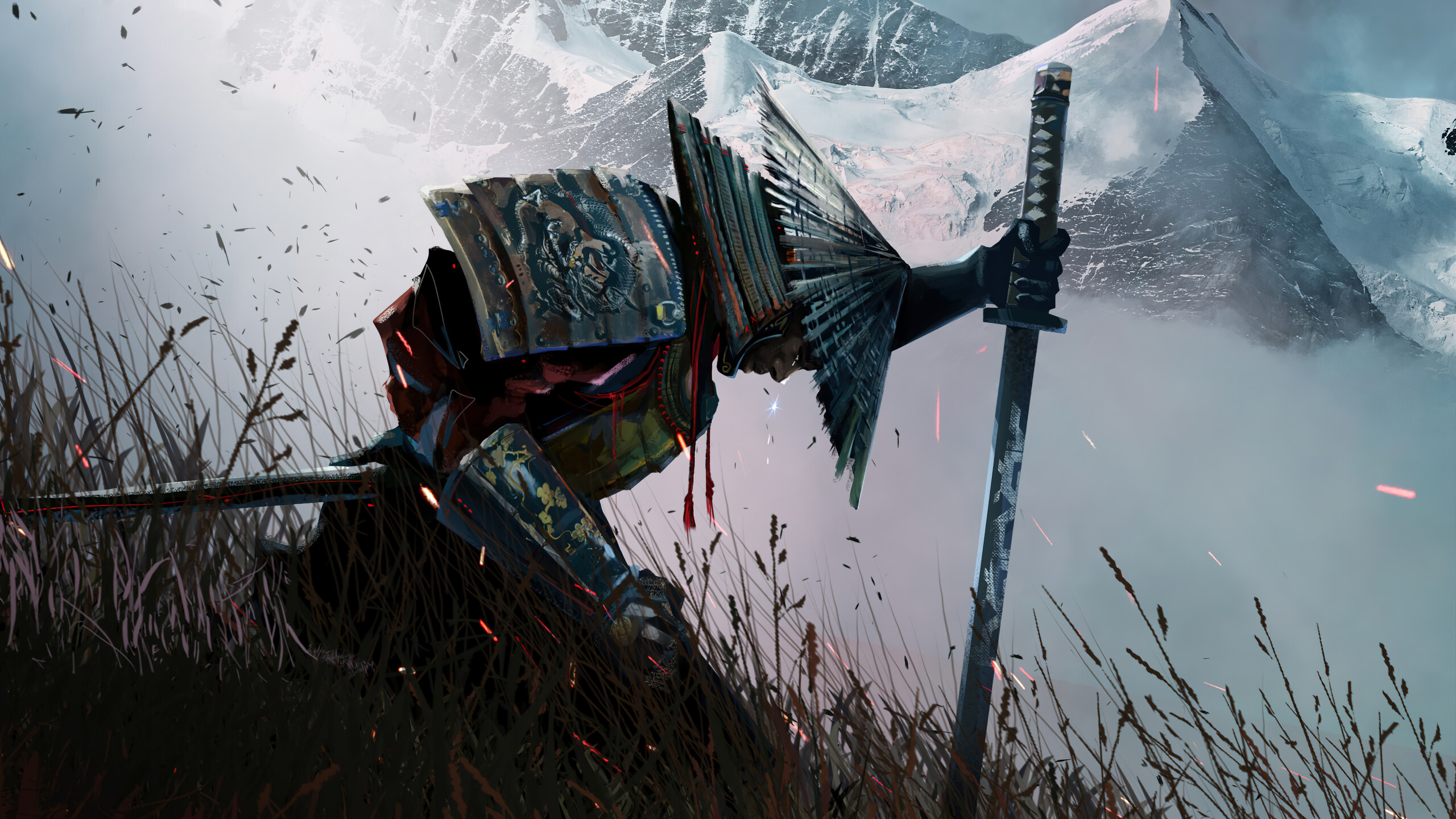 Kneeling samurai warrior